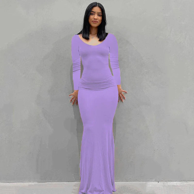  Black Skims Long Dress  Sleeveless Solid Skinny Bodycon Trumpet Maxi Dresses 