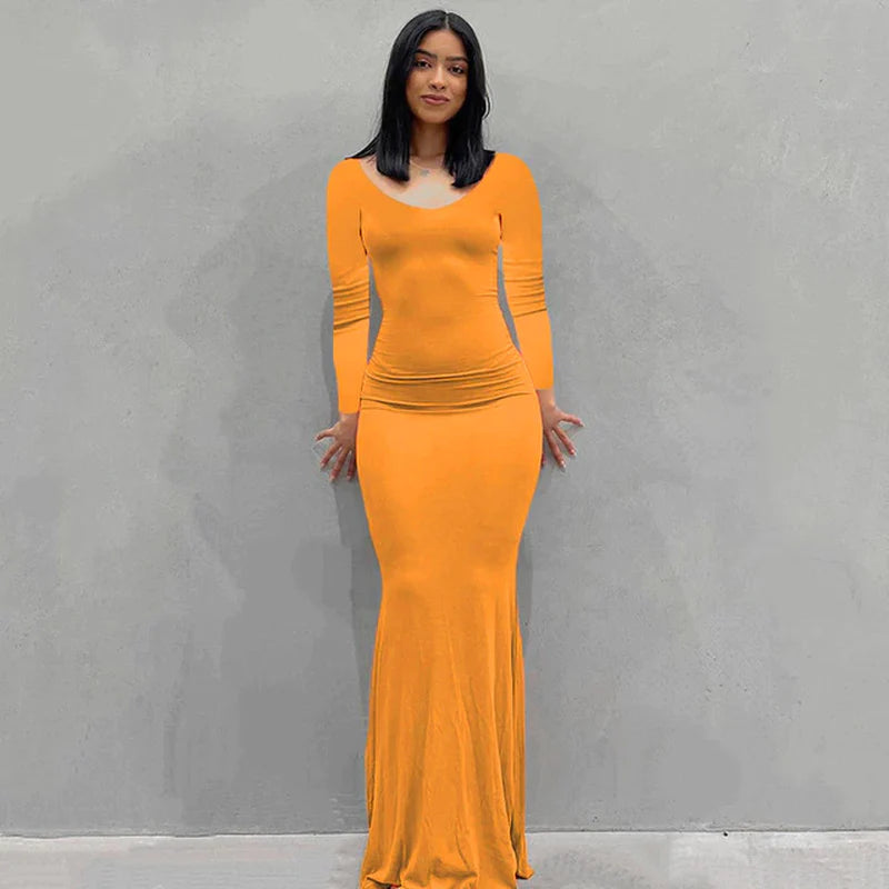  Black Skims Long Dress  Sleeveless Solid Skinny Bodycon Trumpet Maxi Dresses 