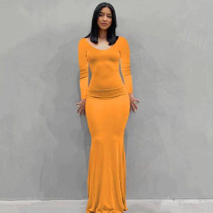  Black Skims Long Dress  Sleeveless Solid Skinny Bodycon Trumpet Maxi Dresses 