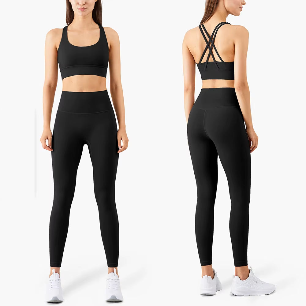  Womens Sportswear Fitness Suits No Front Seam Soft Yoga Wear Workout Clothes for Women Gym Set Sports Clothing