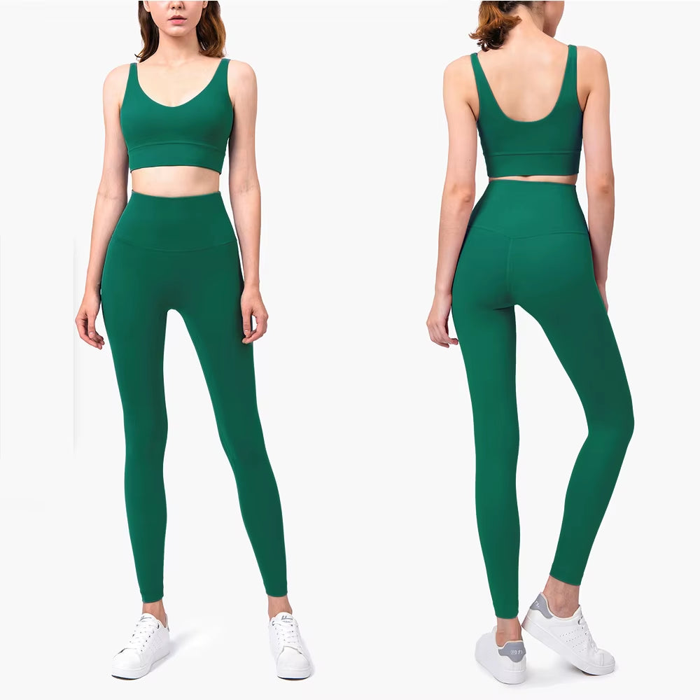  Womens Sportswear Fitness Suits No Front Seam Soft Yoga Wear Workout Clothes for Women Gym Set Sports Clothing