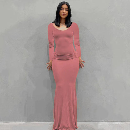  Black Skims Long Dress  Sleeveless Solid Skinny Bodycon Trumpet Maxi Dresses 