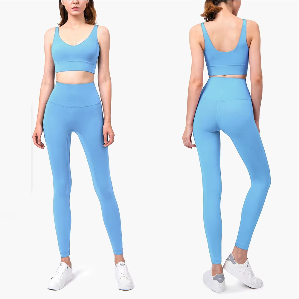  Womens Sportswear Fitness Suits No Front Seam Soft Yoga Wear Workout Clothes for Women Gym Set Sports Clothing