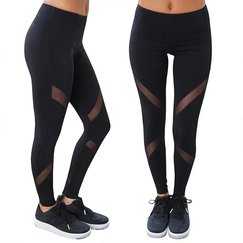 Running Pants Quick Dry Mesh Net Yoga Pants Black High Waist Elastic Fitness Slim Sport Pants Gym Leggings for Women Trousers