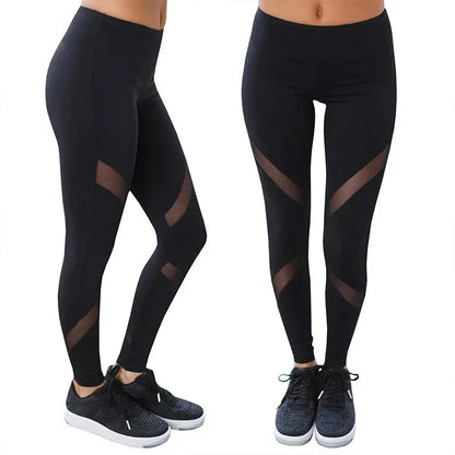 Running Pants Quick Dry Mesh Net Yoga Pants Black High Waist Elastic Fitness Slim Sport Pants Gym Leggings for Women Trousers