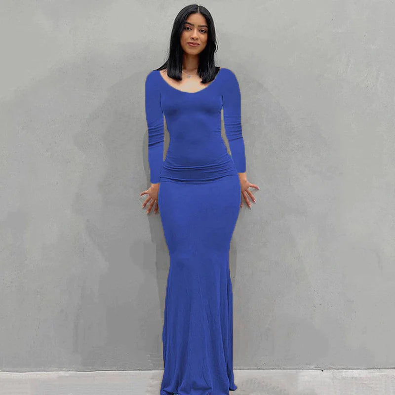  Black Skims Long Dress  Sleeveless Solid Skinny Bodycon Trumpet Maxi Dresses 