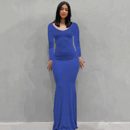  Black Skims Long Dress  Sleeveless Solid Skinny Bodycon Trumpet Maxi Dresses 