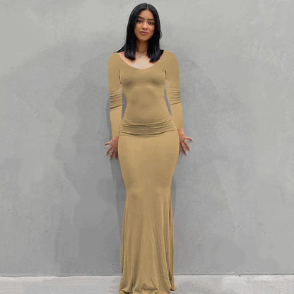  Black Skims Long Dress  Sleeveless Solid Skinny Bodycon Trumpet Maxi Dresses 