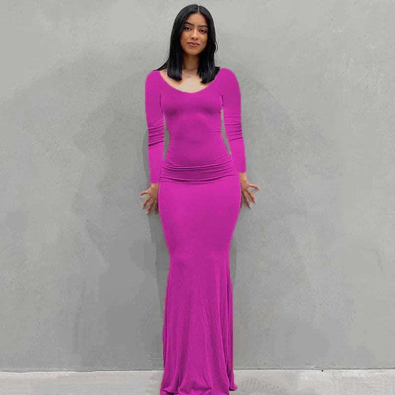  Black Skims Long Dress  Sleeveless Solid Skinny Bodycon Trumpet Maxi Dresses 