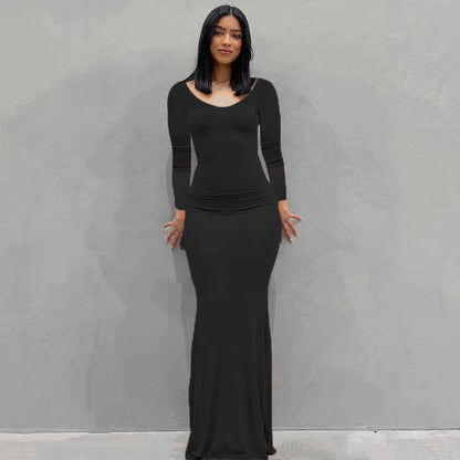  Black Skims Long Dress  Sleeveless Solid Skinny Bodycon Trumpet Maxi Dresses 